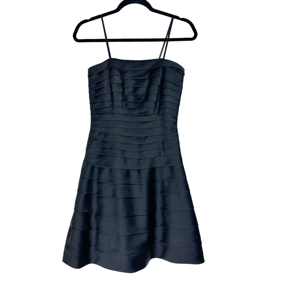 Cache Womens Black Spaghetti Strap Mini A-Line Dress Tiered Cocktail Prom Size 4